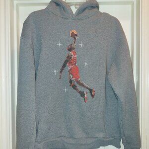 Nike Jordan Sweatshirt Men's Medium Gray Hoodie Knit Crochet Pixel Jumpman Logo